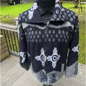 Vintage Tejidos Ruminahui 100% heavy Wool Navajo Native zip jacket cardi…